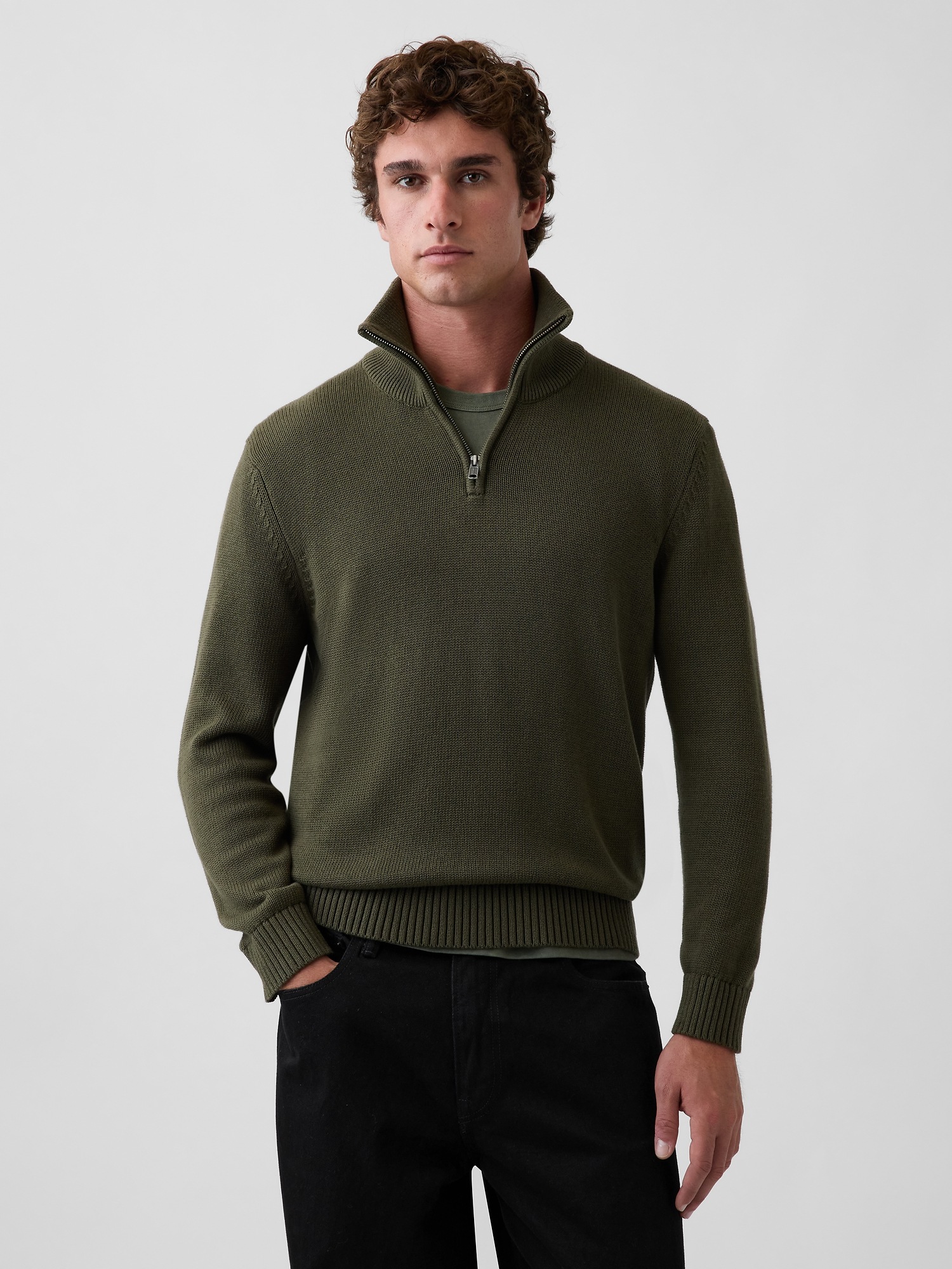 Мужской свитер Gap Relaxed Quarter-Zip, цвет: Bamboo