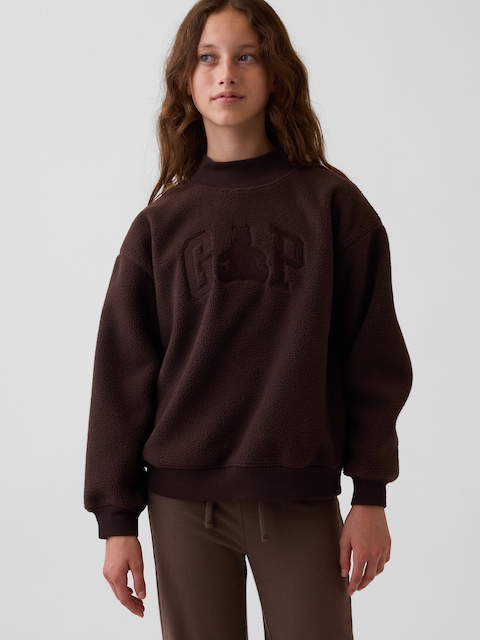 Kids Sherpa Oversized Mockneck Logo Sweatshirt