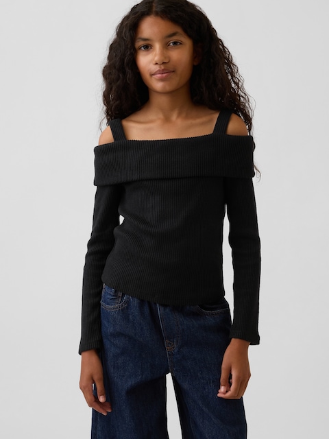 Kids Off-Shoulder Rib Sweater Top