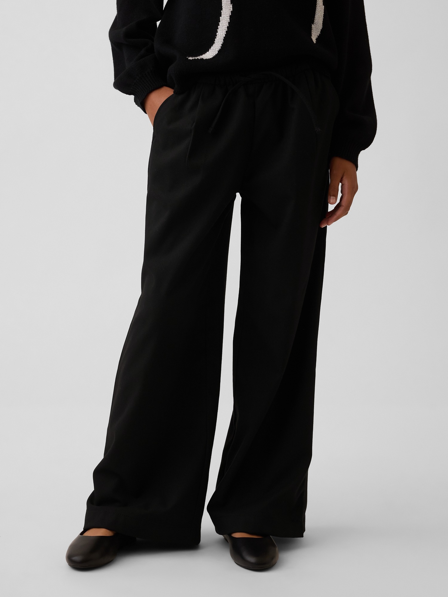 Детские брюки Gap Easy Wide-Leg Drawstring, цвет: Чёрный — фото 3