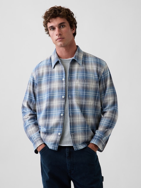 Relaxed Straight-Hem Flannel Shirt