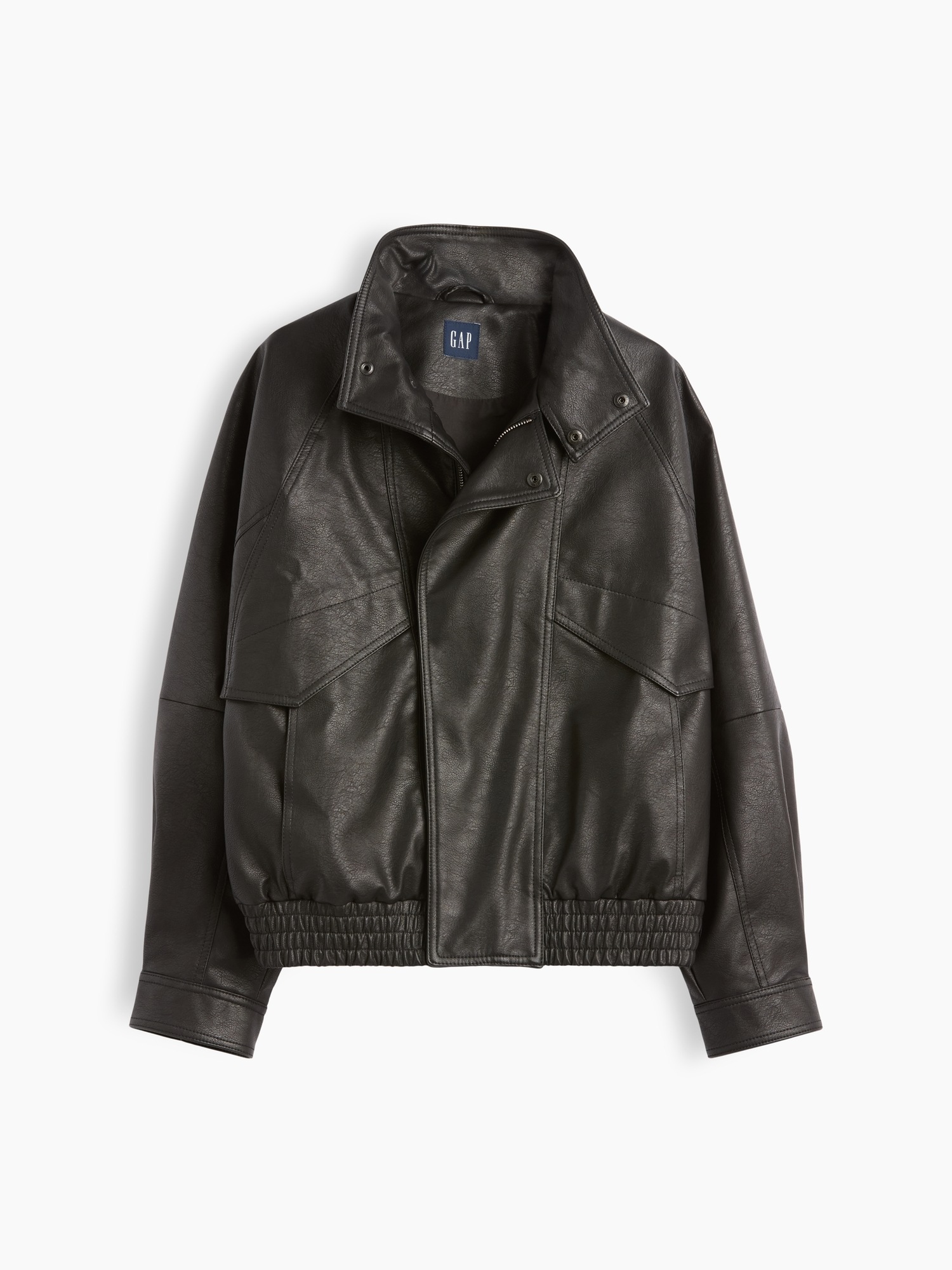 Женская куртка Gap Vegan Leather Oversized Bomber, цвет: Чёрный — фото 5