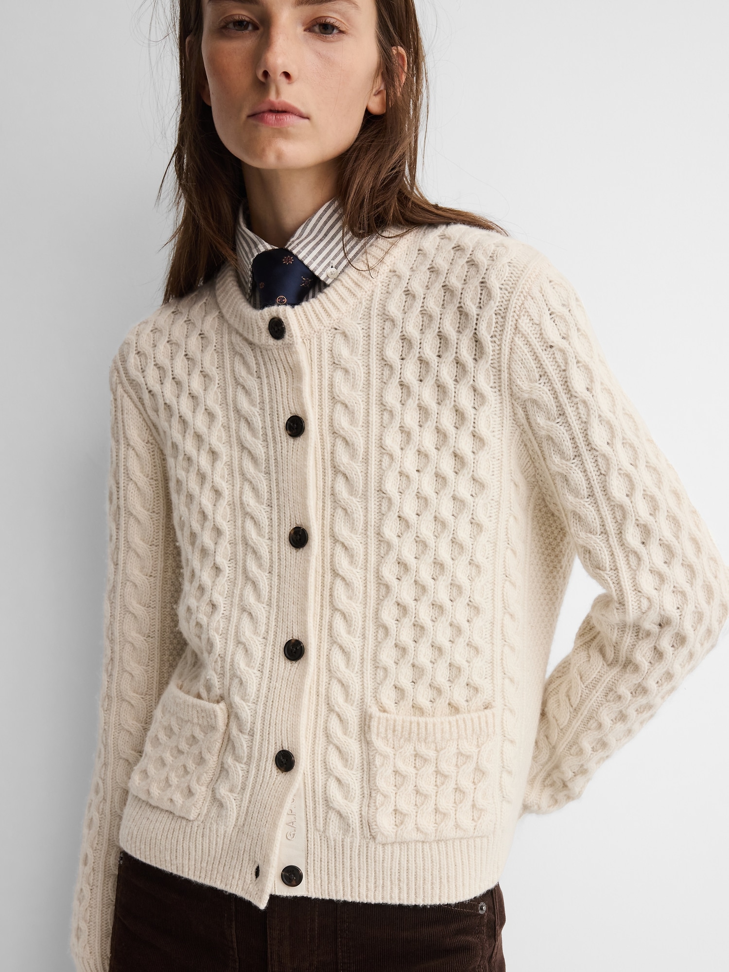 Женский кардиган Gap × A.P.C. Wool Cable-Knit, цвет: Chino — фото 4