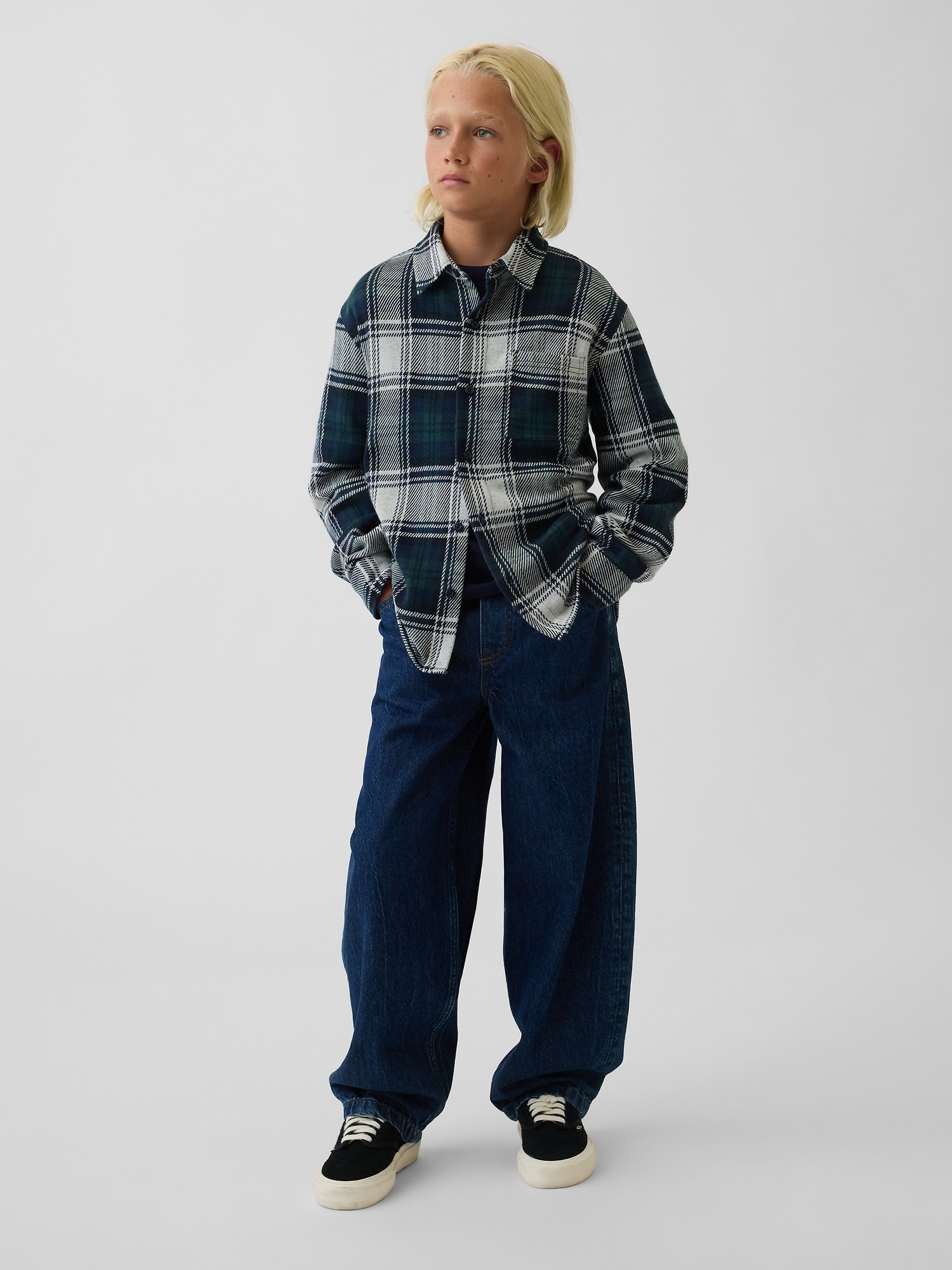 Детская рубашка Gap Knit Jersey Plaid, цвет: Зелёный клетчатый — фото 4