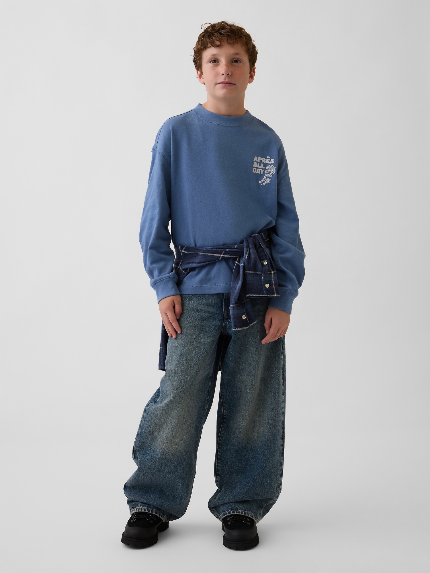 Детская футболка Gap Heavyweight Oversized Graphic, цвет: Синий — фото 4