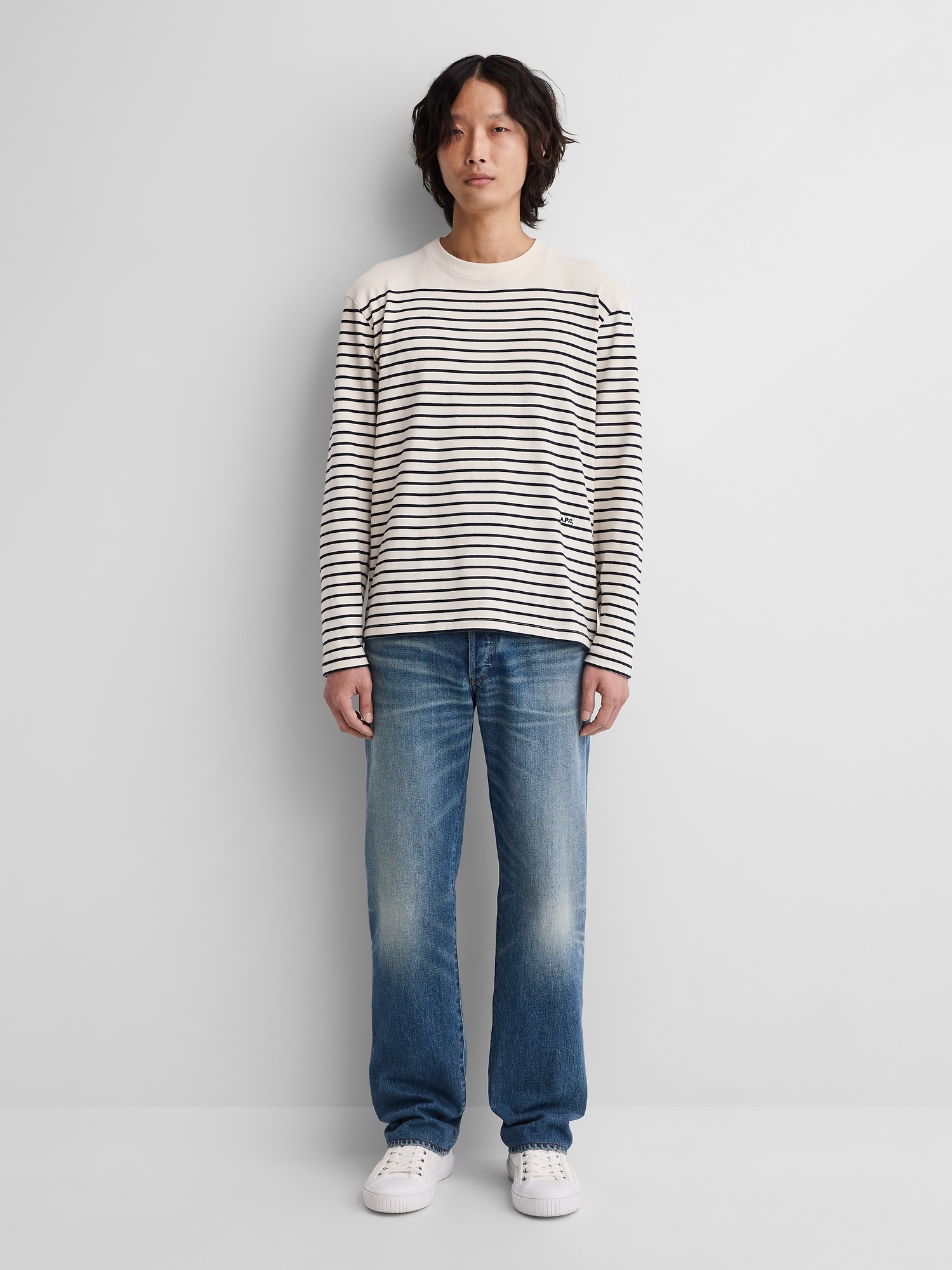 Женские джинсы Gap × A.P.C. Japanese Denim Relaxed Straight, цвет: Med Voltaire
