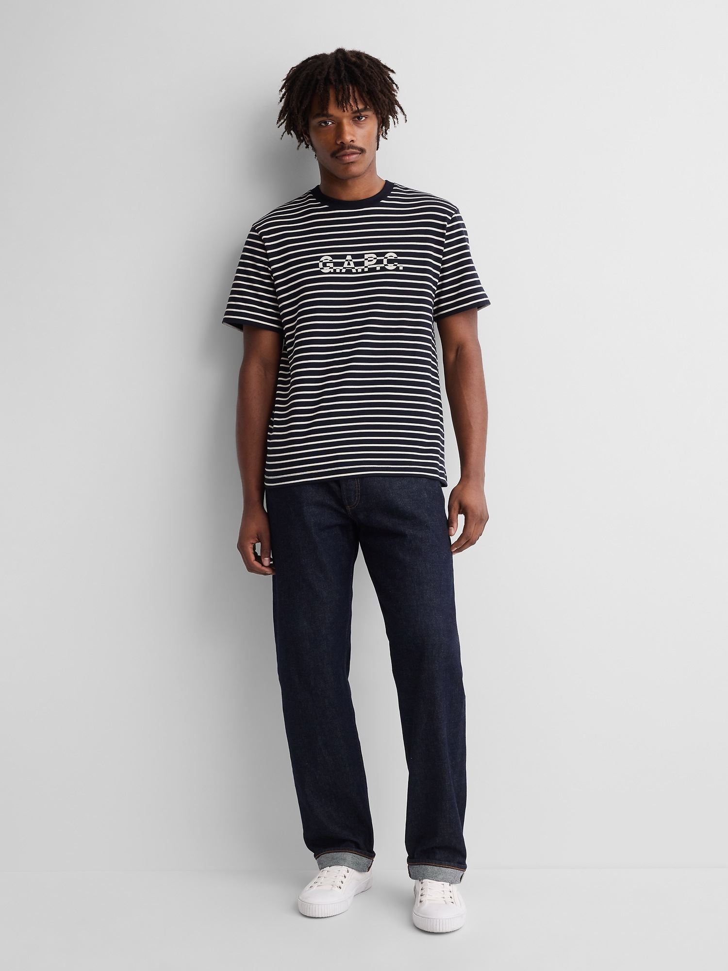 Женская футболка Gap × A.P.C. Logo Stripe, цвет: Синий / Белый — фото 2