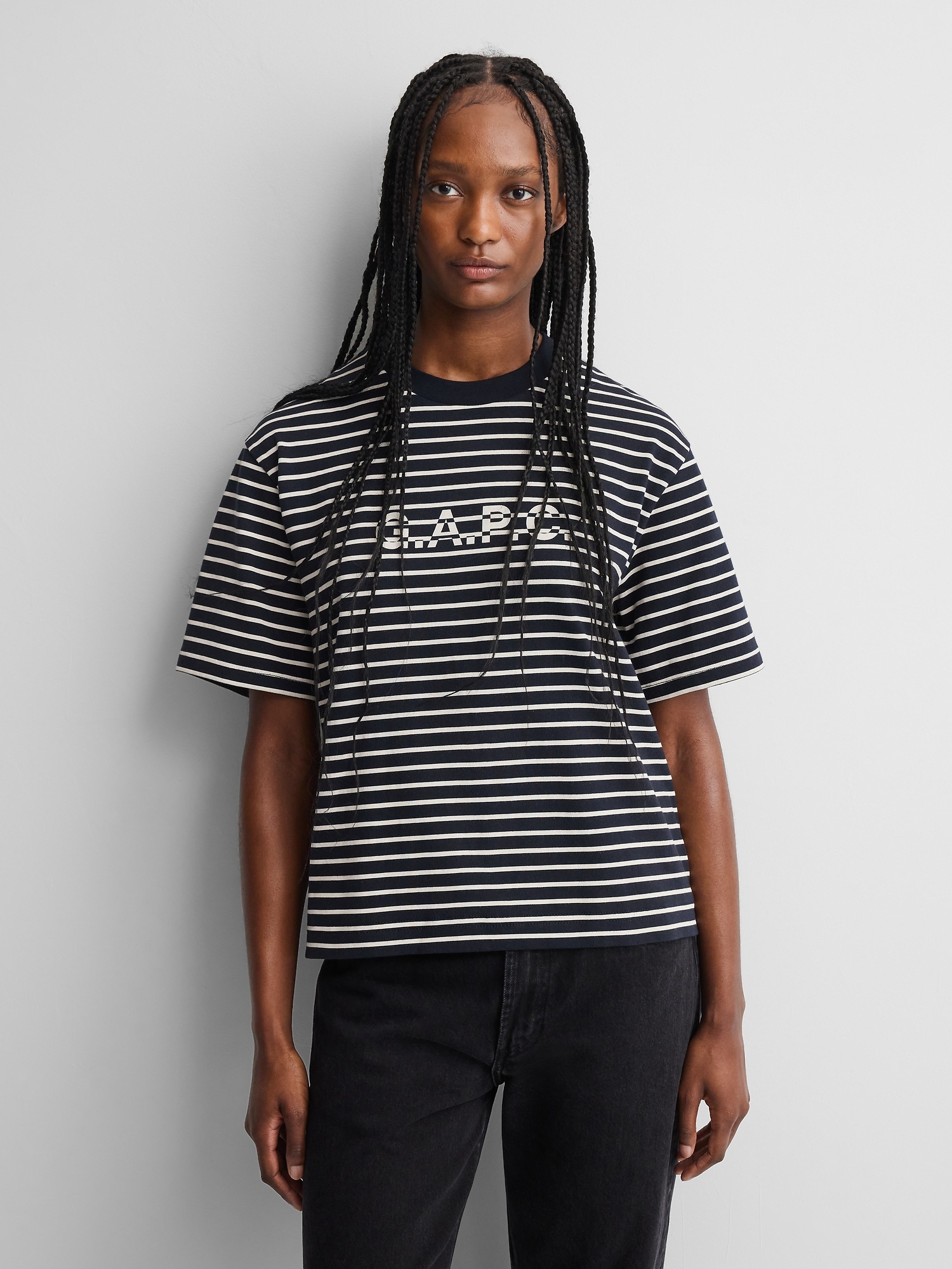 Женская футболка Gap × A.P.C. Logo Stripe, цвет: Синий / Белый — фото 4