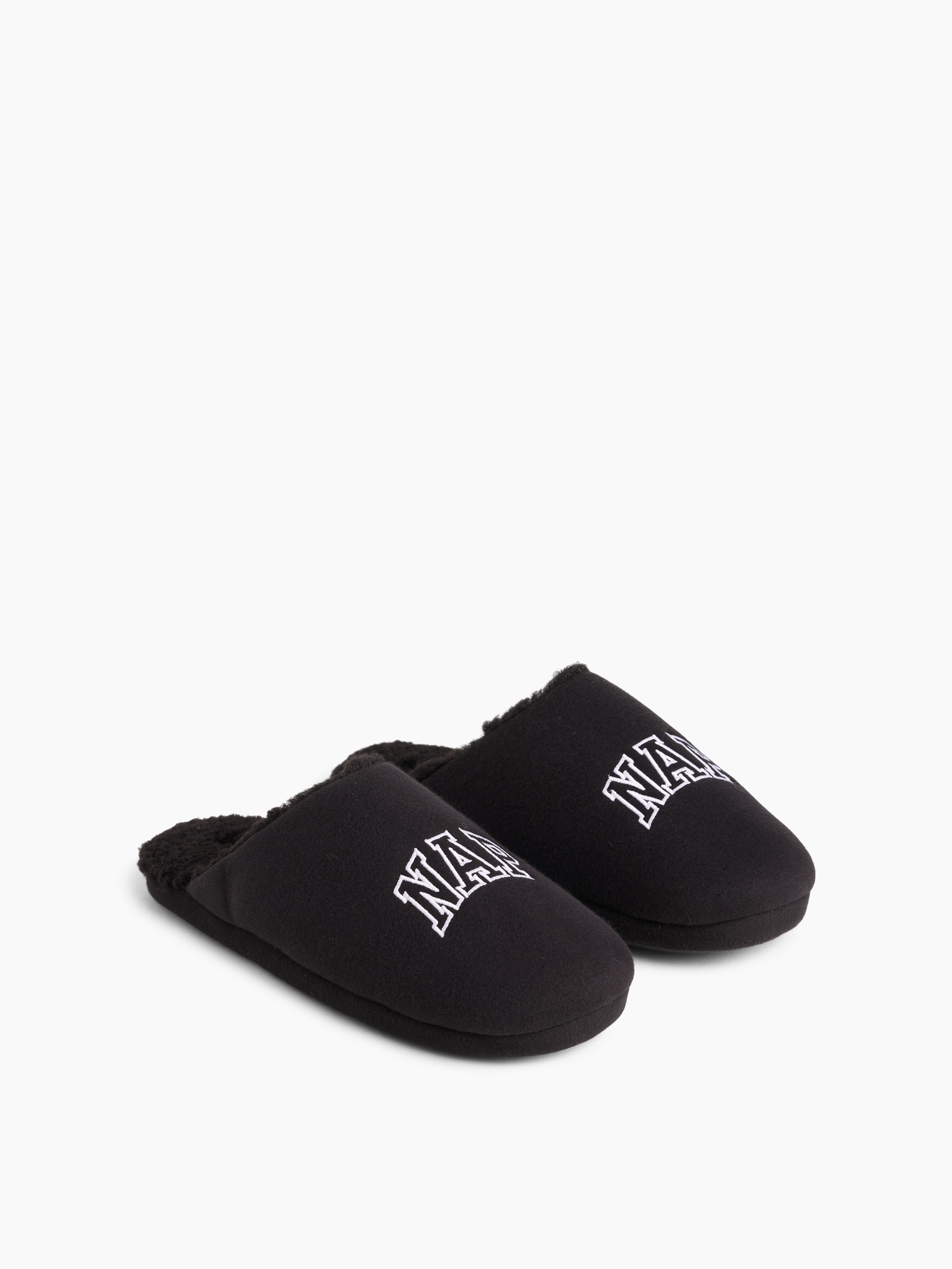 Мужские тапочки Gap Sherpa-Lined NAP Logo Slippers, цвет: Чёрный — фото 2