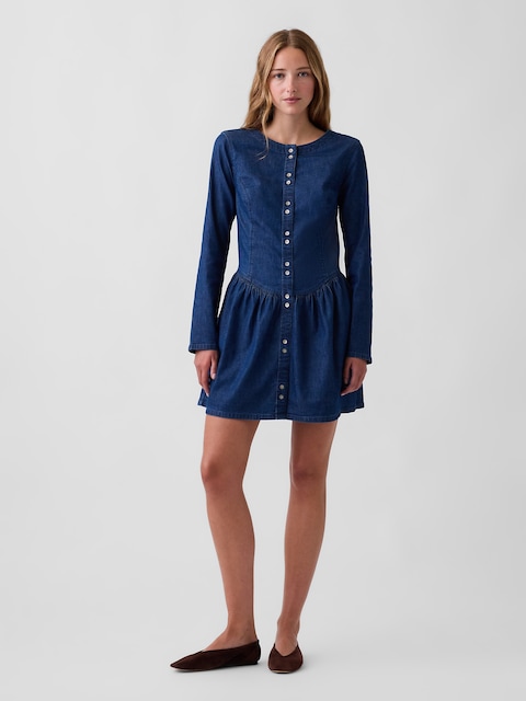 Denim Drop-Waist Mini Dress