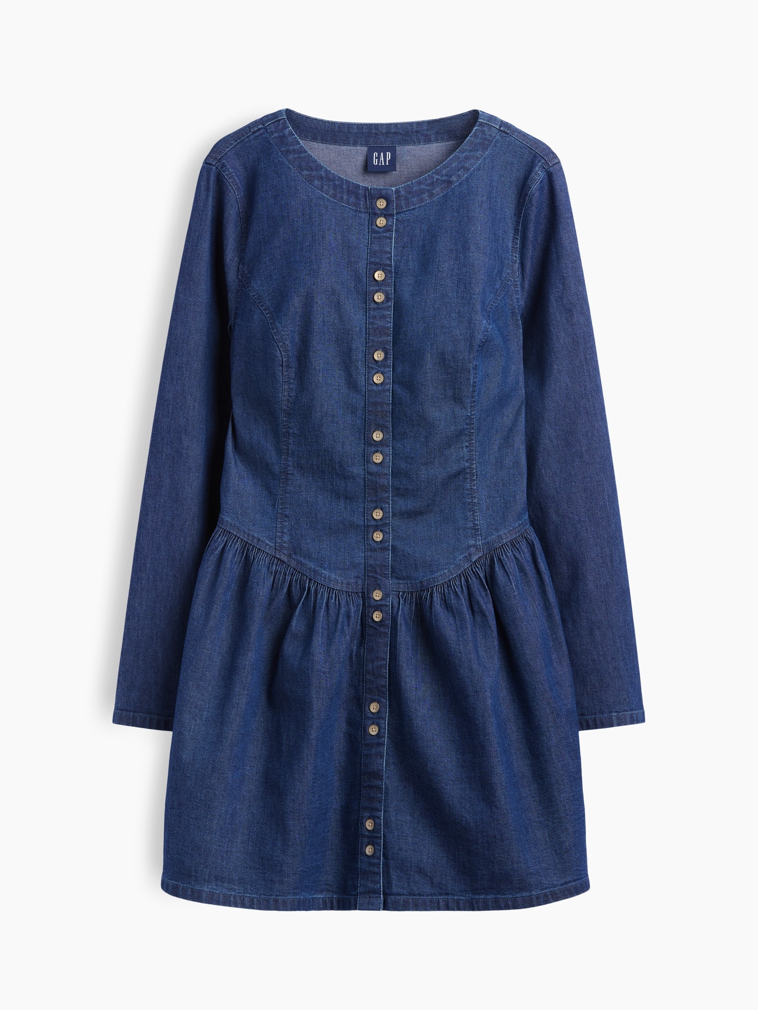 Женское платье Gap Denim Drop-Waist Mini, цвет: Тёмная варка индиго — фото 5