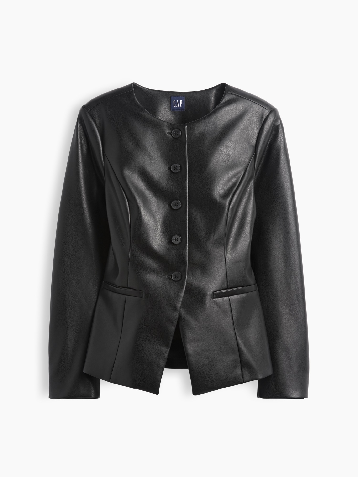 Женский топ Gap Vegan Leather Blazer Top, цвет: Чёрный — фото 5