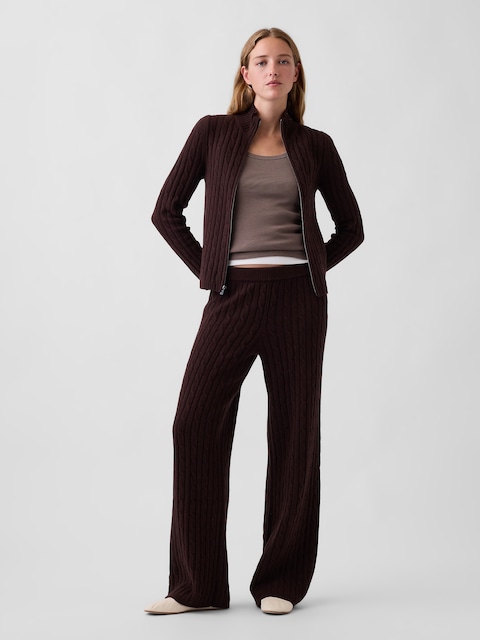 CashSoft Cable-Knit Sweater Pants