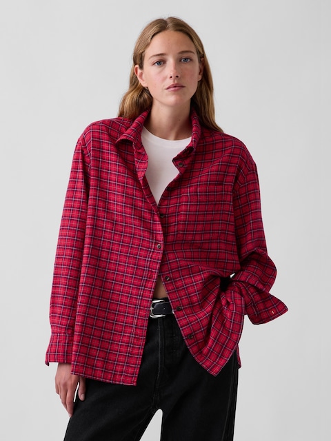 Oversized Straight-Hem Flannel Shirt