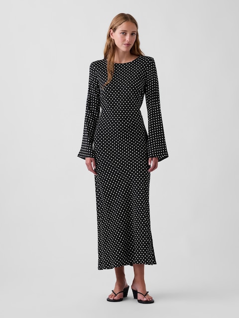 Bell-Sleeve Bias-Cut Maxi Dress