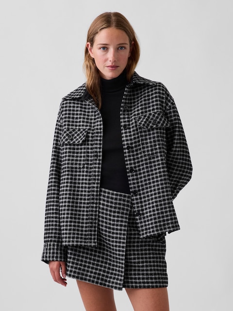 Wool-Blend Plaid Shirt Jacket