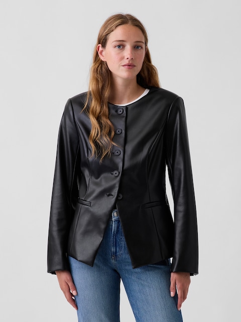 Vegan Leather Blazer Top