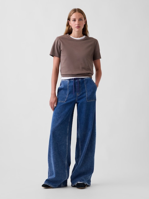 Mid Rise Knit Easy Baggy Jeans