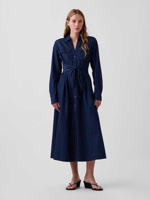 Denim Tie-Waist Maxi Shirtdress