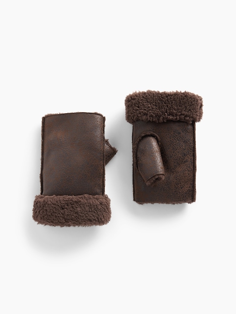 Sherpa-Lined Vegan Suede Fingerless Gloves