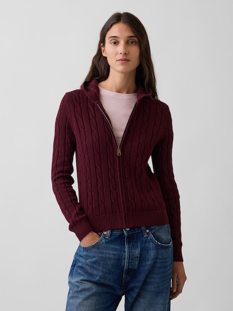 100% Cotton Cable-Knit Zip Cardigan
