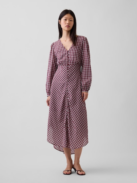 Voile Plaid Empire-Waist Maxi Dress