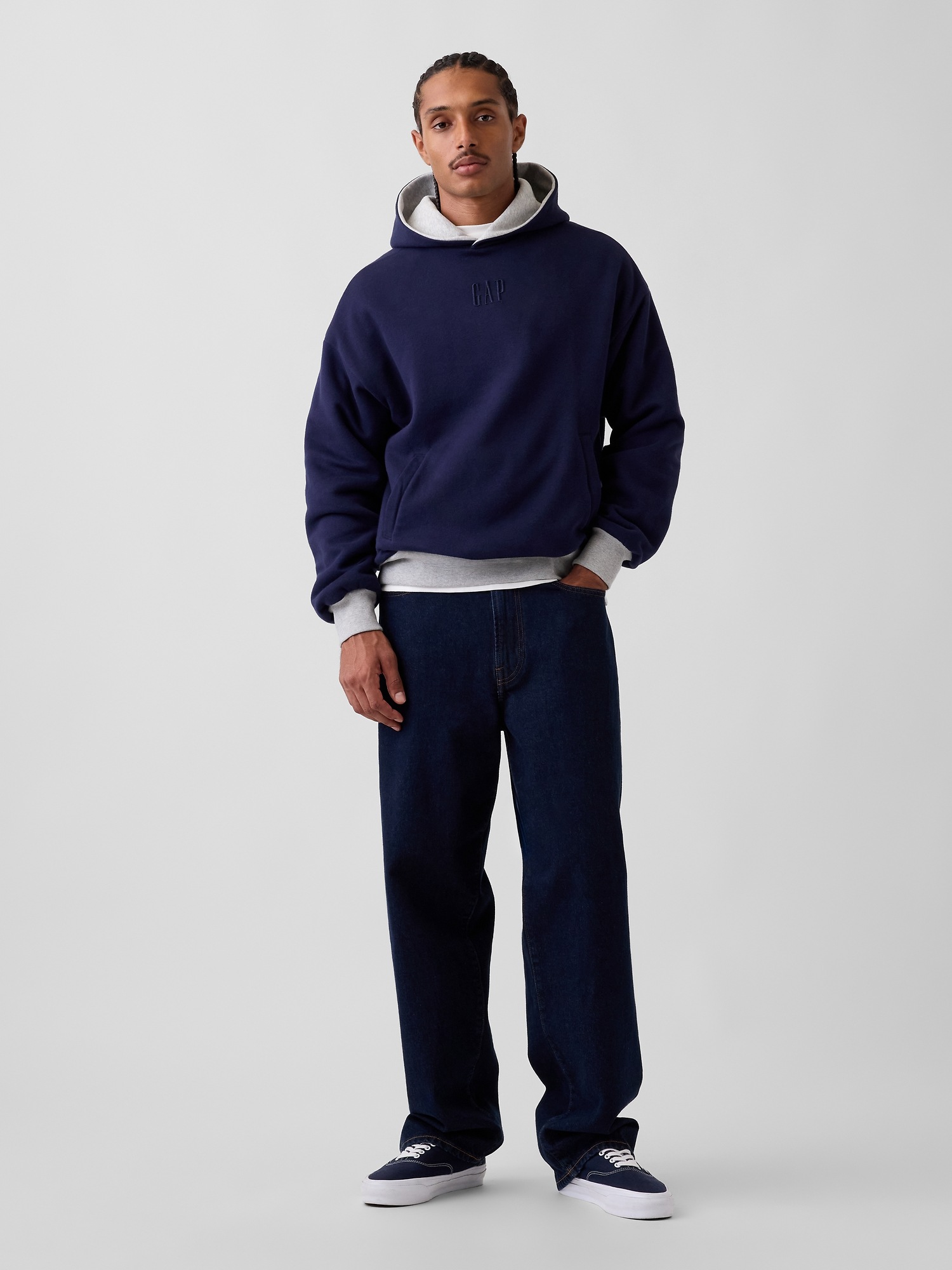 Мужское худи Gap Adult VintageSoft Reversible Oversized Logo, цвет: Меланжевый серый — фото 2