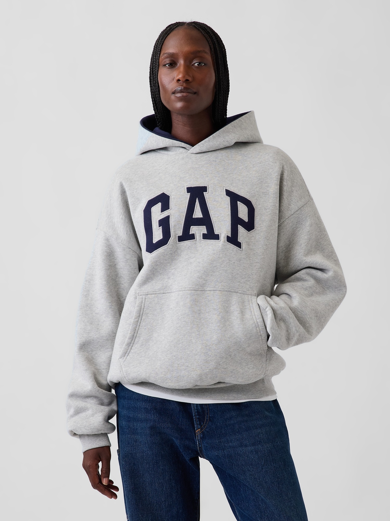 Мужское худи Gap Adult VintageSoft Reversible Oversized Logo, цвет: Меланжевый серый — фото 5