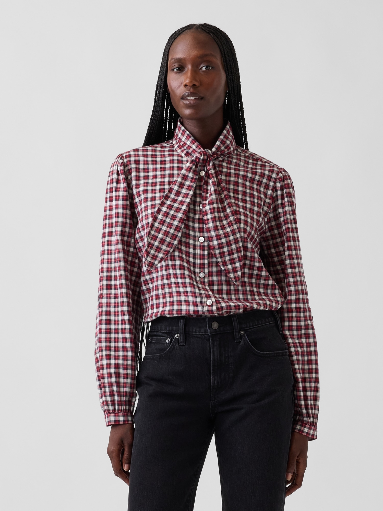 Gap Plaid Tie-neck Shirt In Red