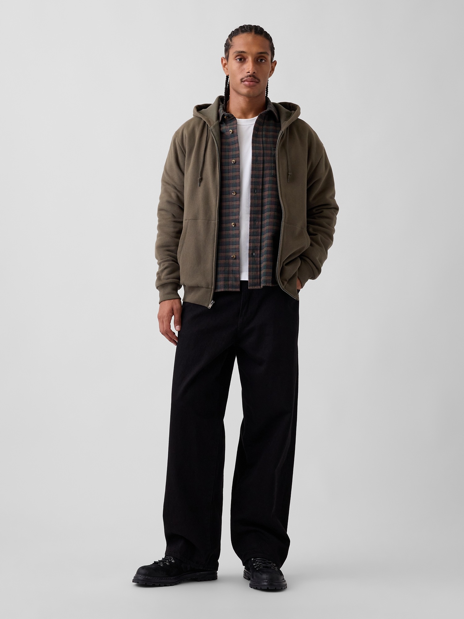 Мужское худи Gap VintageSoft Waffle-Lined Zip, цвет: Bamboo — фото 2