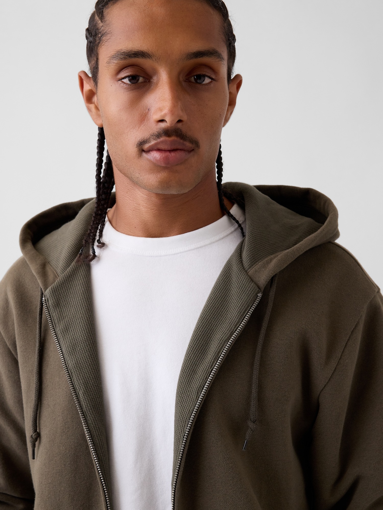 Мужское худи Gap VintageSoft Waffle-Lined Zip, цвет: Bamboo — фото 4