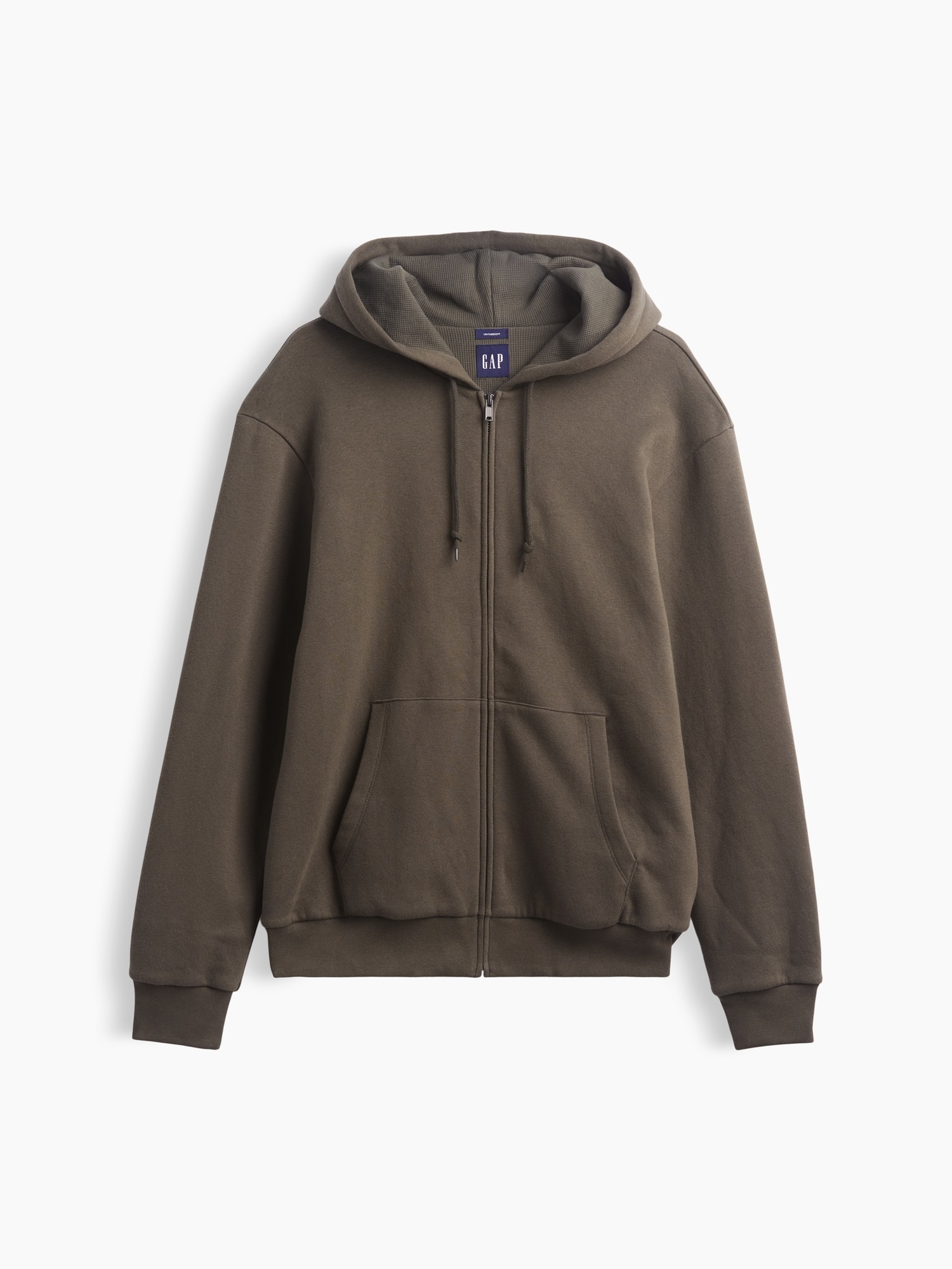 Мужское худи Gap VintageSoft Waffle-Lined Zip, цвет: Bamboo — фото 5
