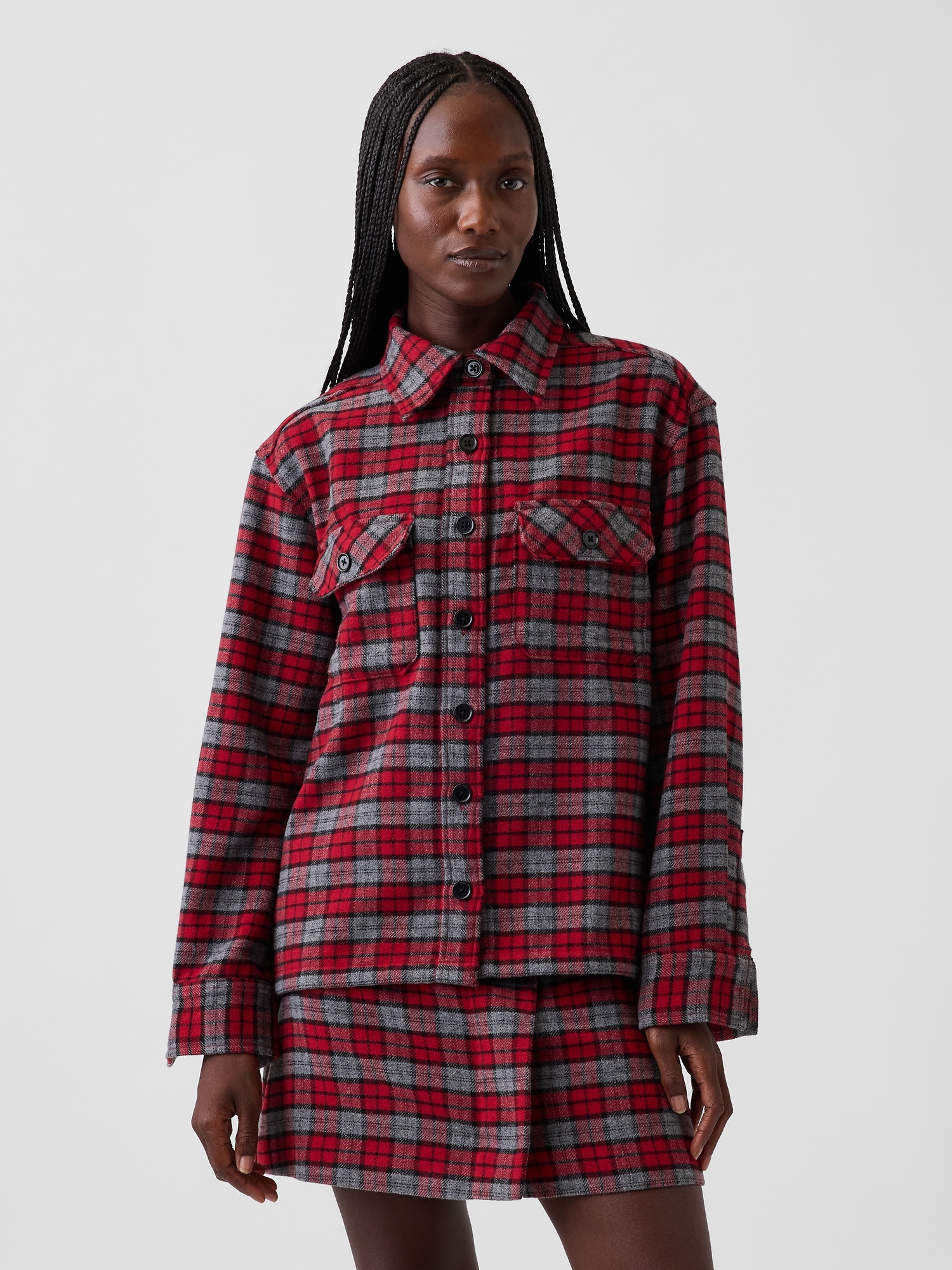 Wool-Blend Plaid Shirt Jacket
