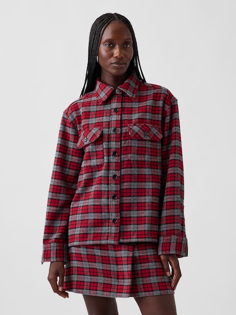 Wool-Blend Plaid Shirt Jacket