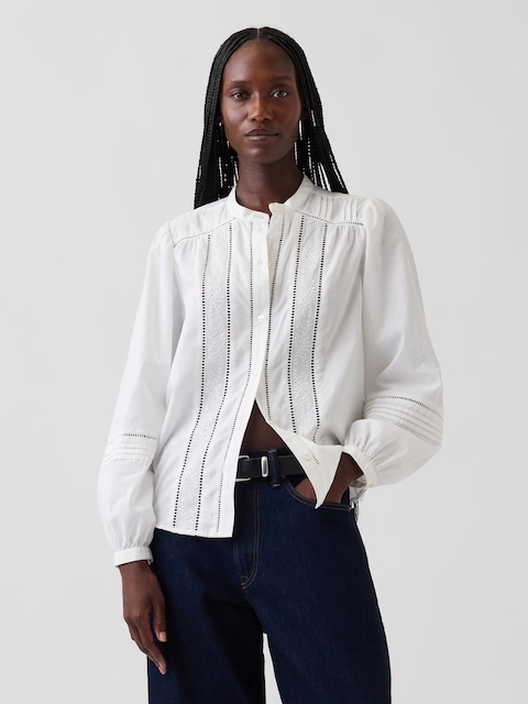 Embroidered Pintuck Top