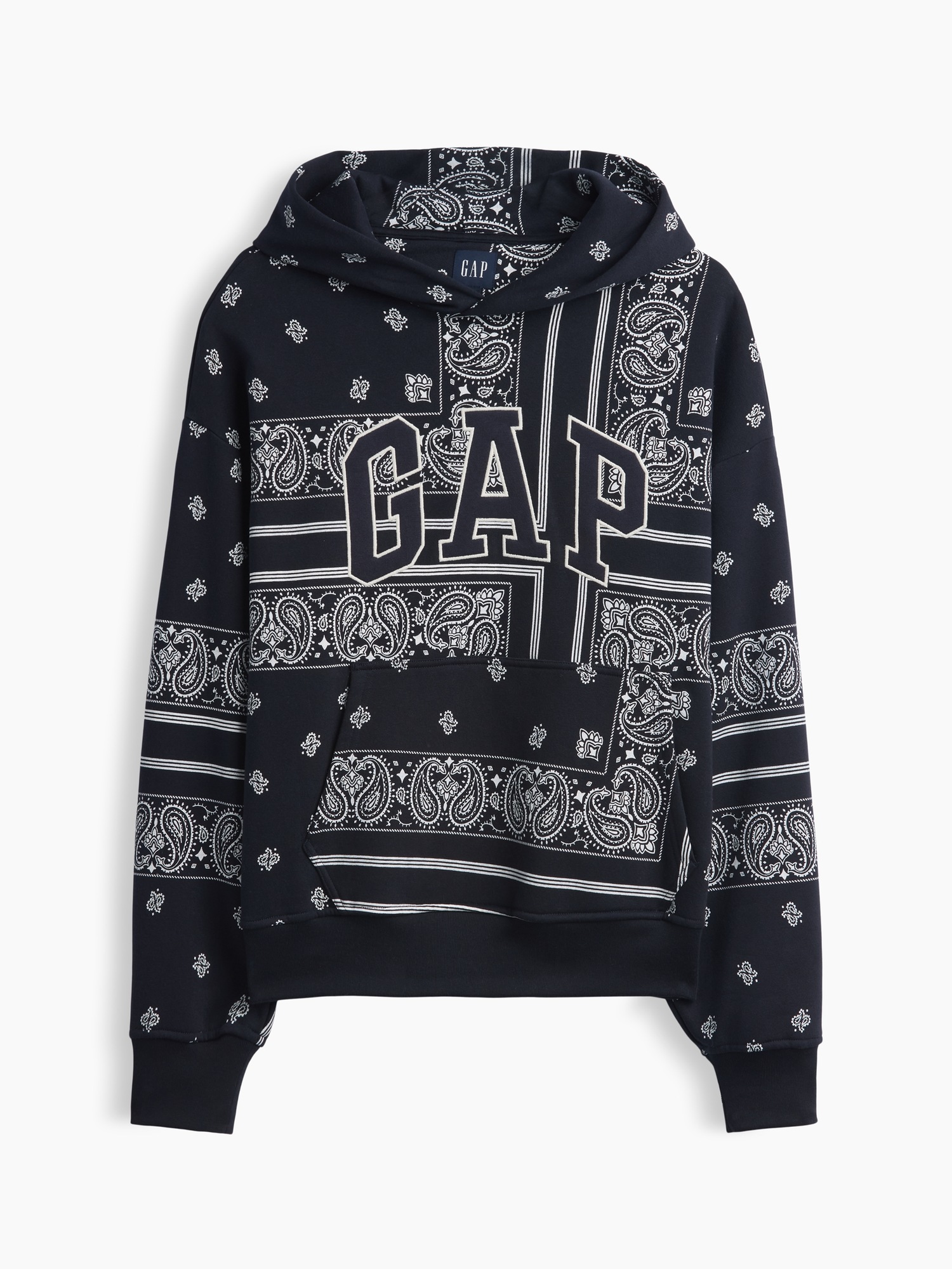 Мужское худи Gap Adult VintageSoft Bandana Oversized Logo, цвет: Тёмно-синий с принтом — фото 6