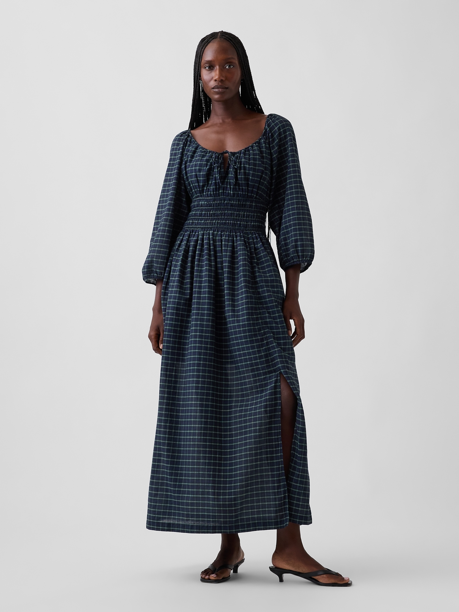 ワンピース Cotton Voile Check Volume Sleeve Dress Voile Smocked-Waist Maxi Dress | Gap