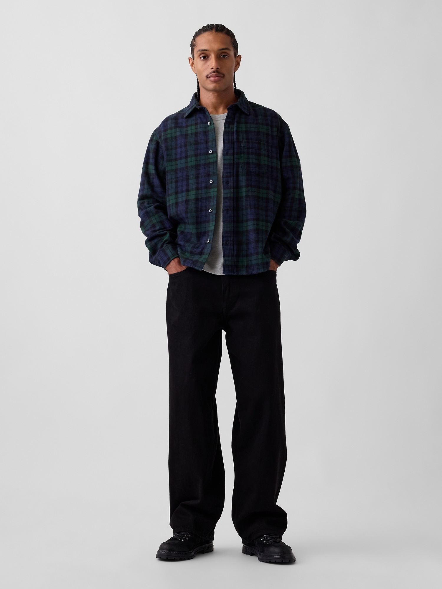 Мужская рубашка Gap Relaxed Flannel, цвет: Blackwatch — фото 2