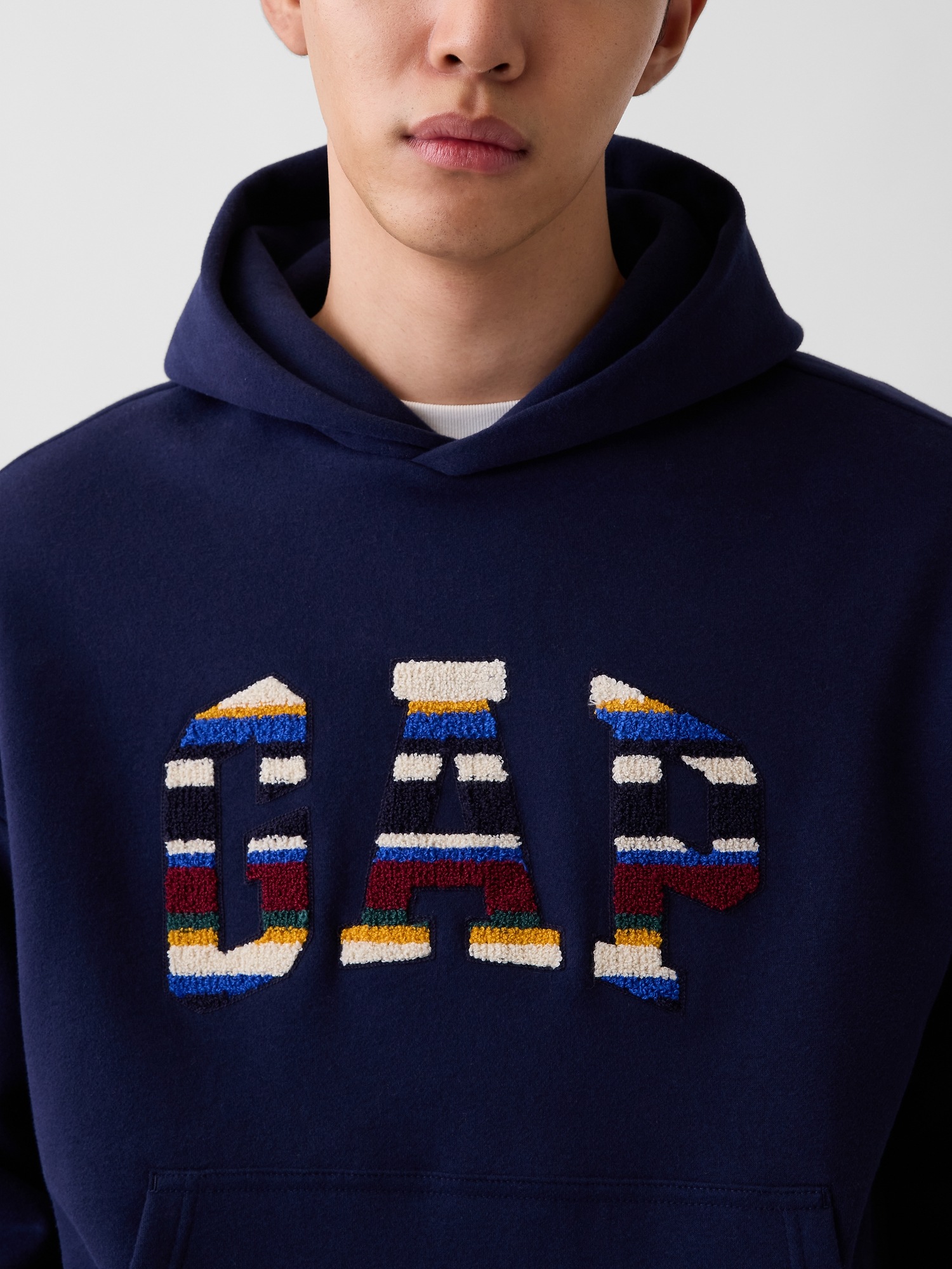 Мужское худи Gap VintageSoft Oversized Happy Stripe Logo, цвет: Полосатый — фото 4