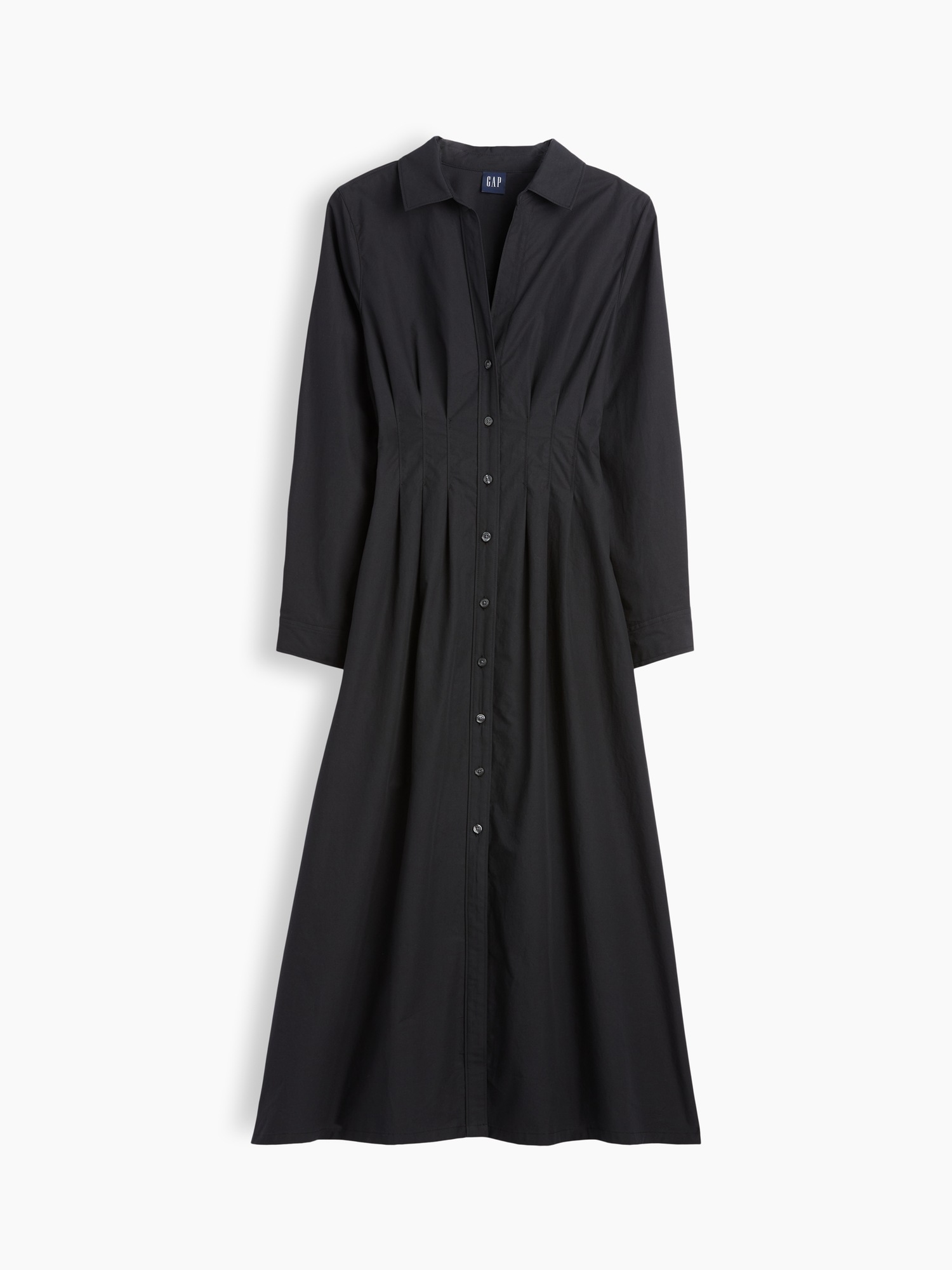 Женское платье Gap Poplin Pintuck Maxi Shirtdress, цвет: Насыщенный чёрный — фото 2