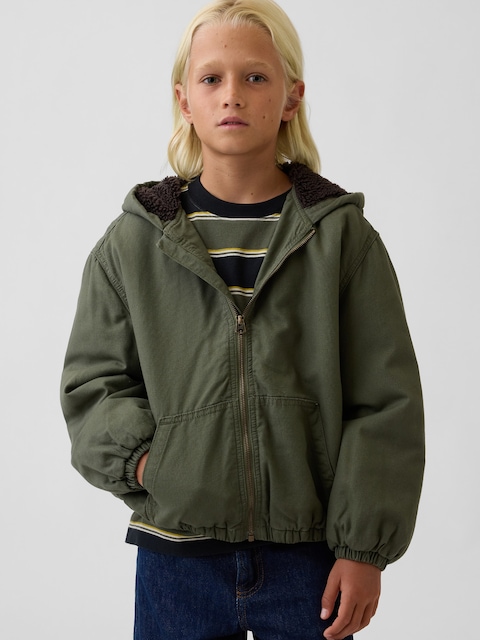 Kids Sherpa-Lined Hooded Canvas Jacket
