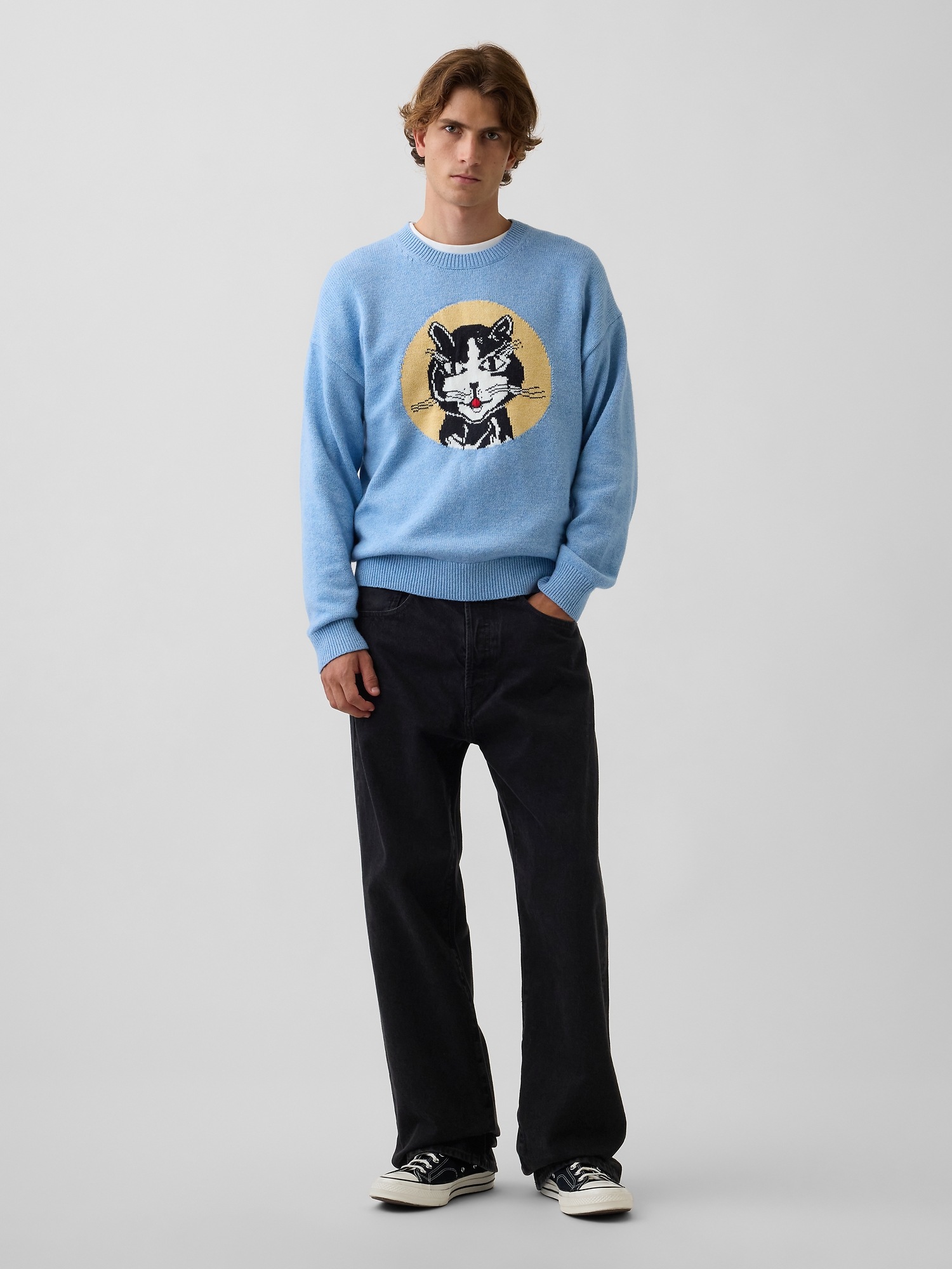 Женский свитер Gap | Lichtenstein | Whitney | Laughing Cat, цвет: Синий меланжевый — фото 2