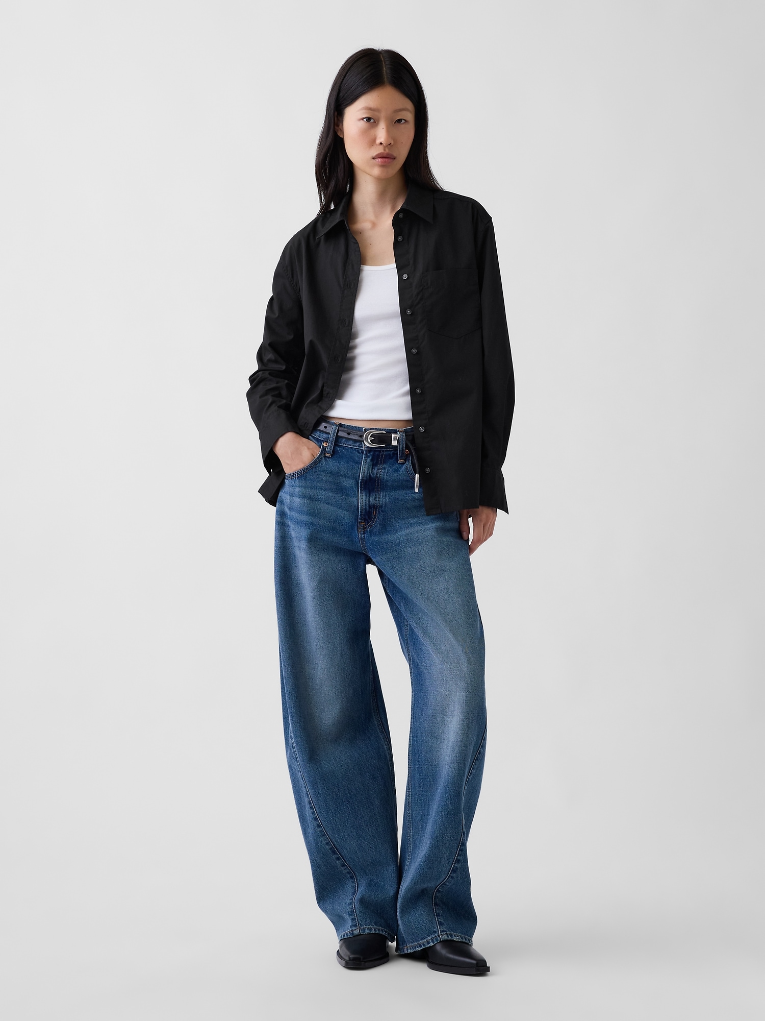 Женская рубашка Gap Organic Cotton Poplin Classic, цвет: Чёрный — фото 2