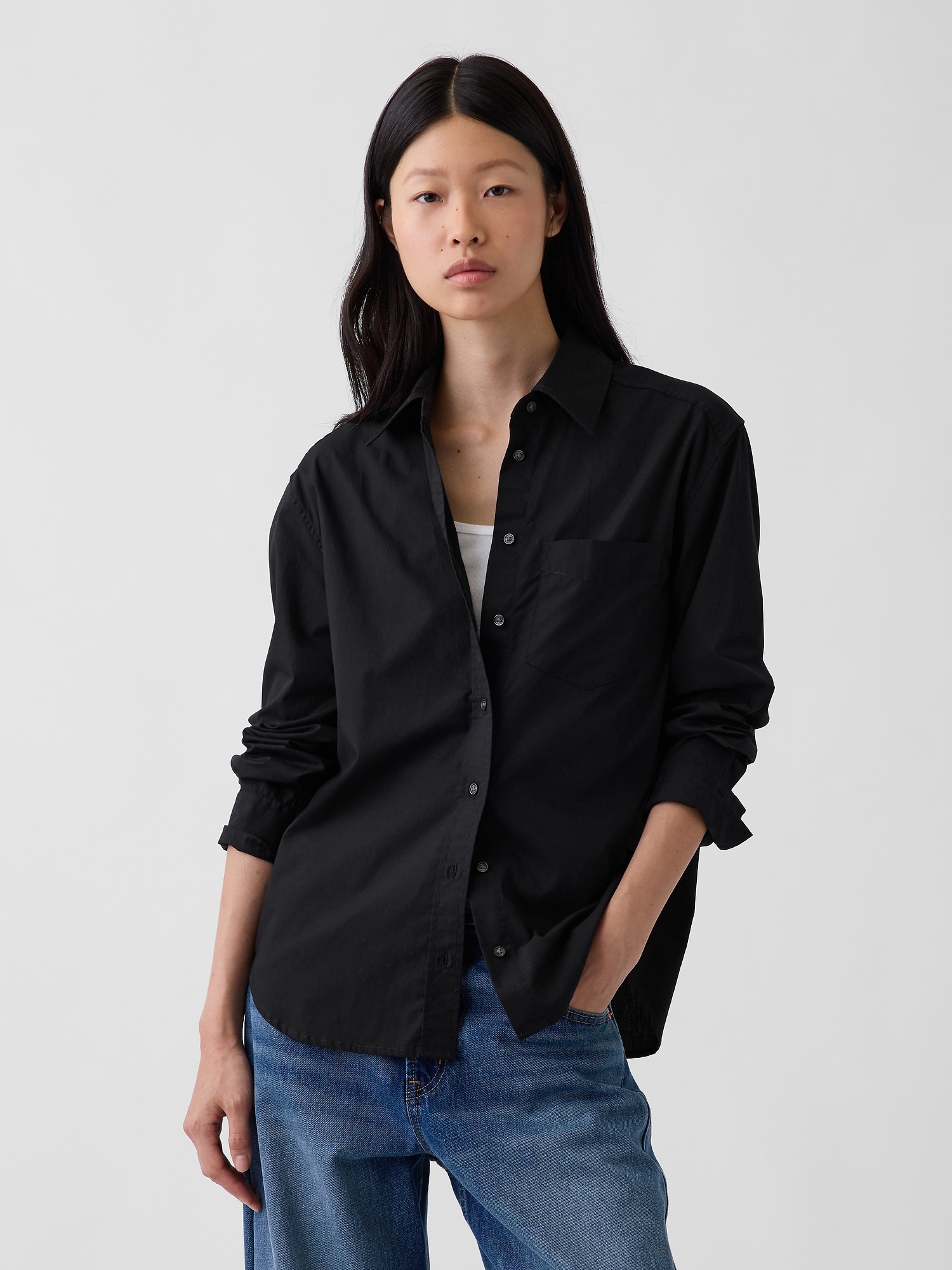 Женская рубашка Gap Organic Cotton Poplin Classic, цвет: Чёрный