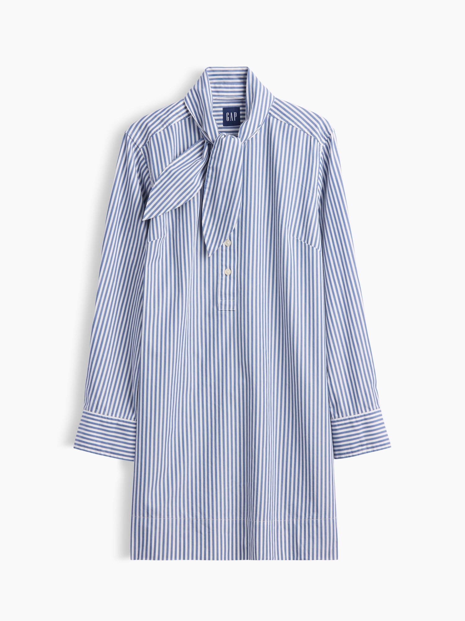 Женское платье Gap Organic Cotton Tie-Neck Mini Shift, цвет: Синий полосатый — фото 5