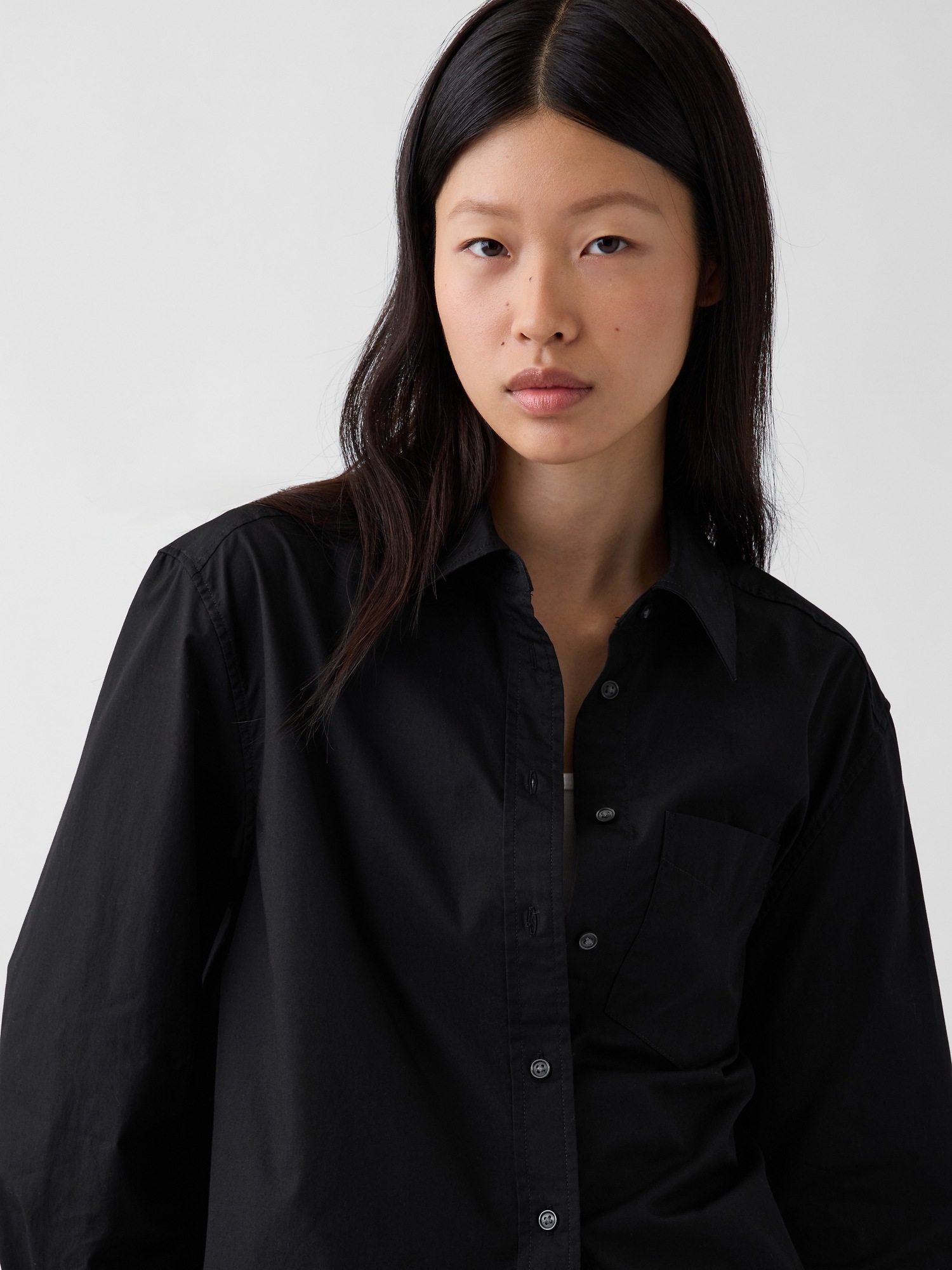 Женская рубашка Gap Organic Cotton Poplin Classic, цвет: Чёрный — фото 4