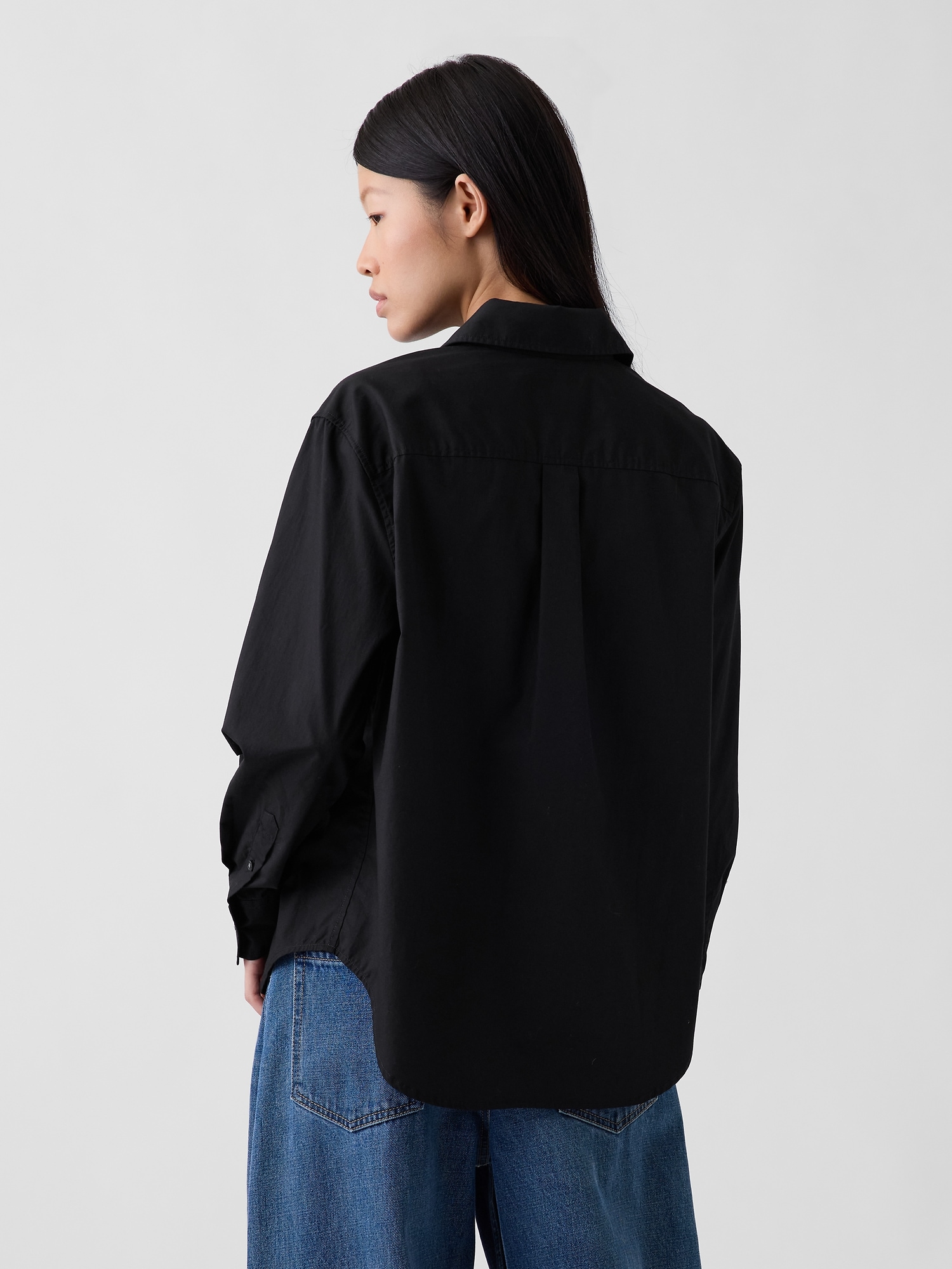 Женская рубашка Gap Organic Cotton Poplin Classic, цвет: Чёрный — фото 3
