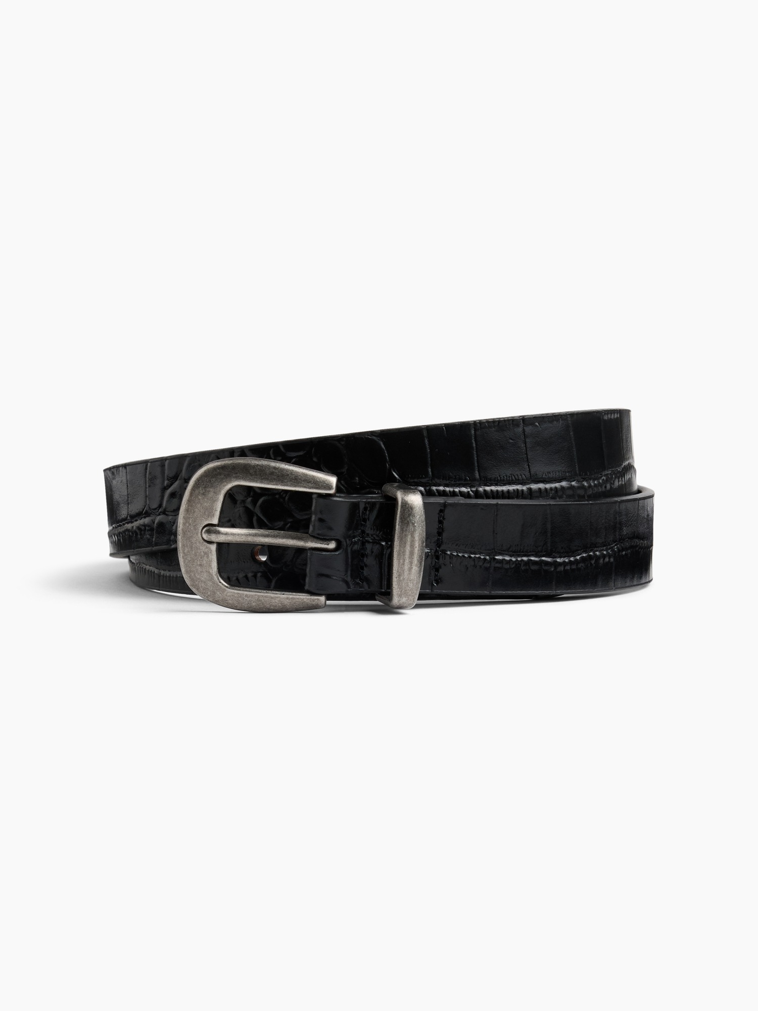 Женский ремень Gap Crocodile Leather Belt, цвет: Чёрный