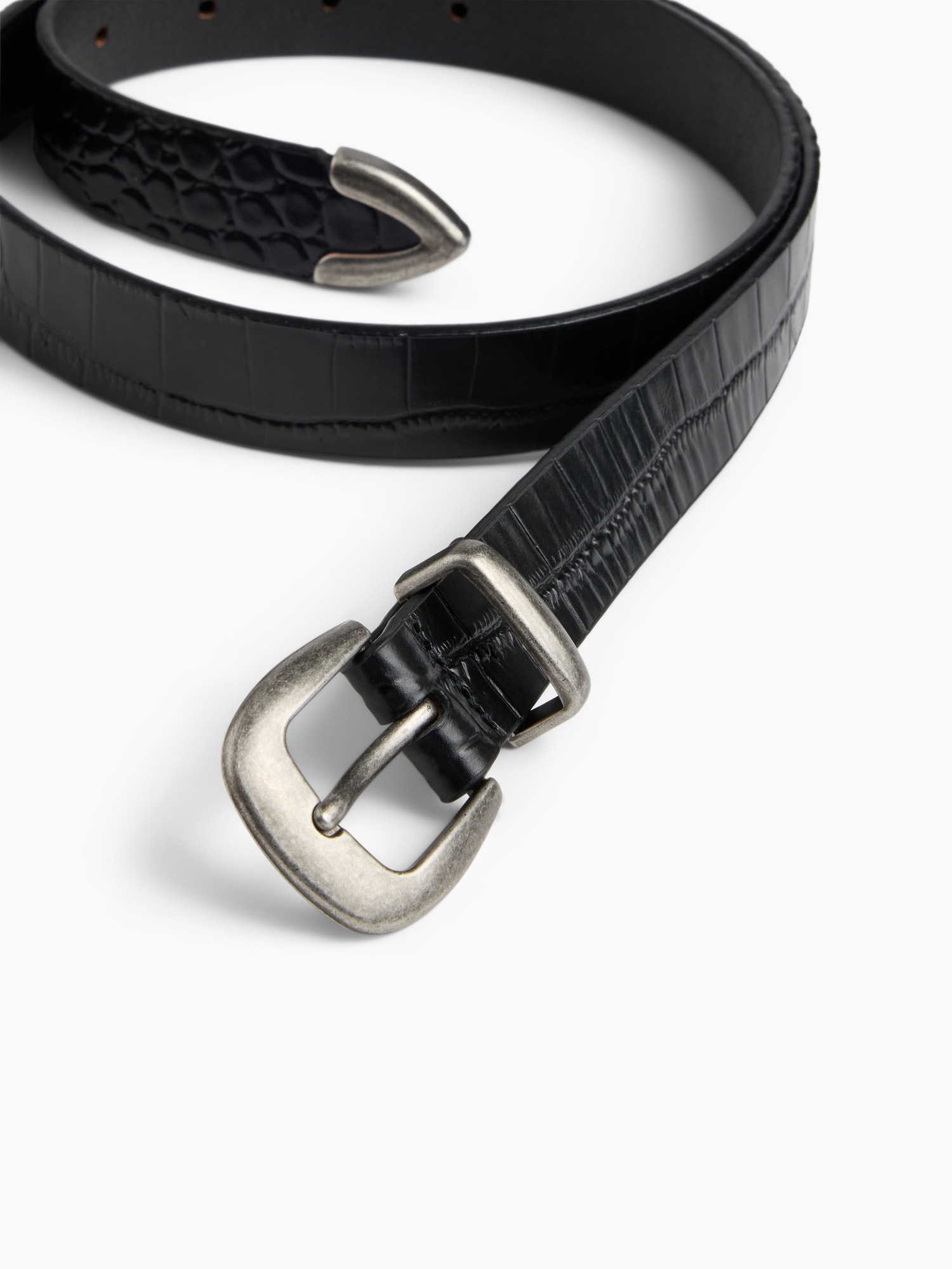 Женский ремень Gap Crocodile Leather Belt, цвет: Чёрный — фото 4