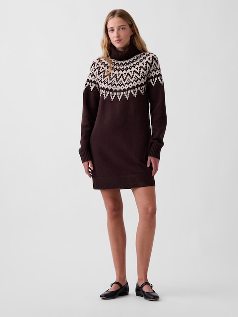 CashSoft Fair Isle Turtleneck Sweater Mini Dress